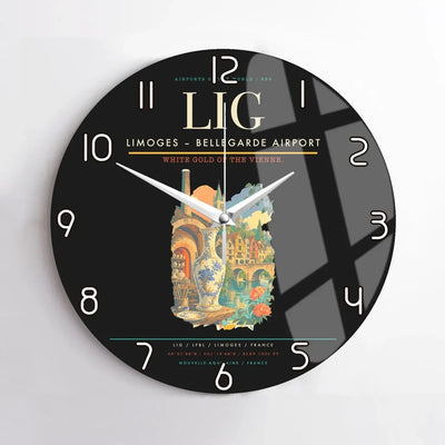 Limoges – Bellegarde Airport (LIG) design on black no frame wall clock