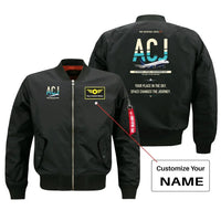 Thumbnail for Airbus ACJ TwoTwenty design on black bomber with custom name badge