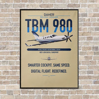Thumbnail for Daher TBM 980 vertical canvas print - framed - beige background