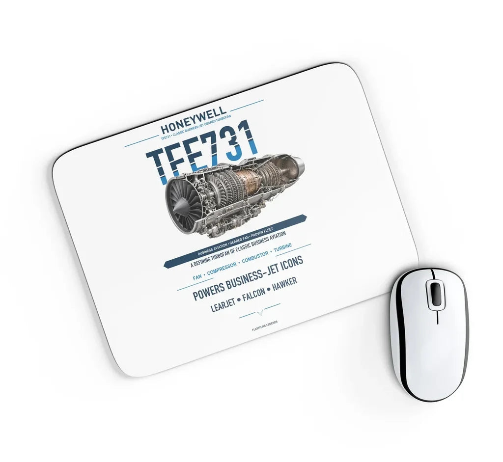 TFE731 design on white rectangle mouse pad