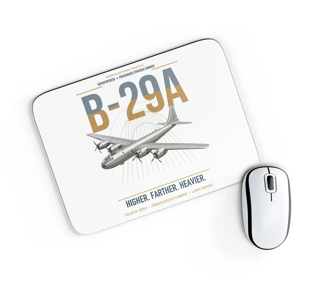 B-29A Superfortress design on white rectangle mouse pad