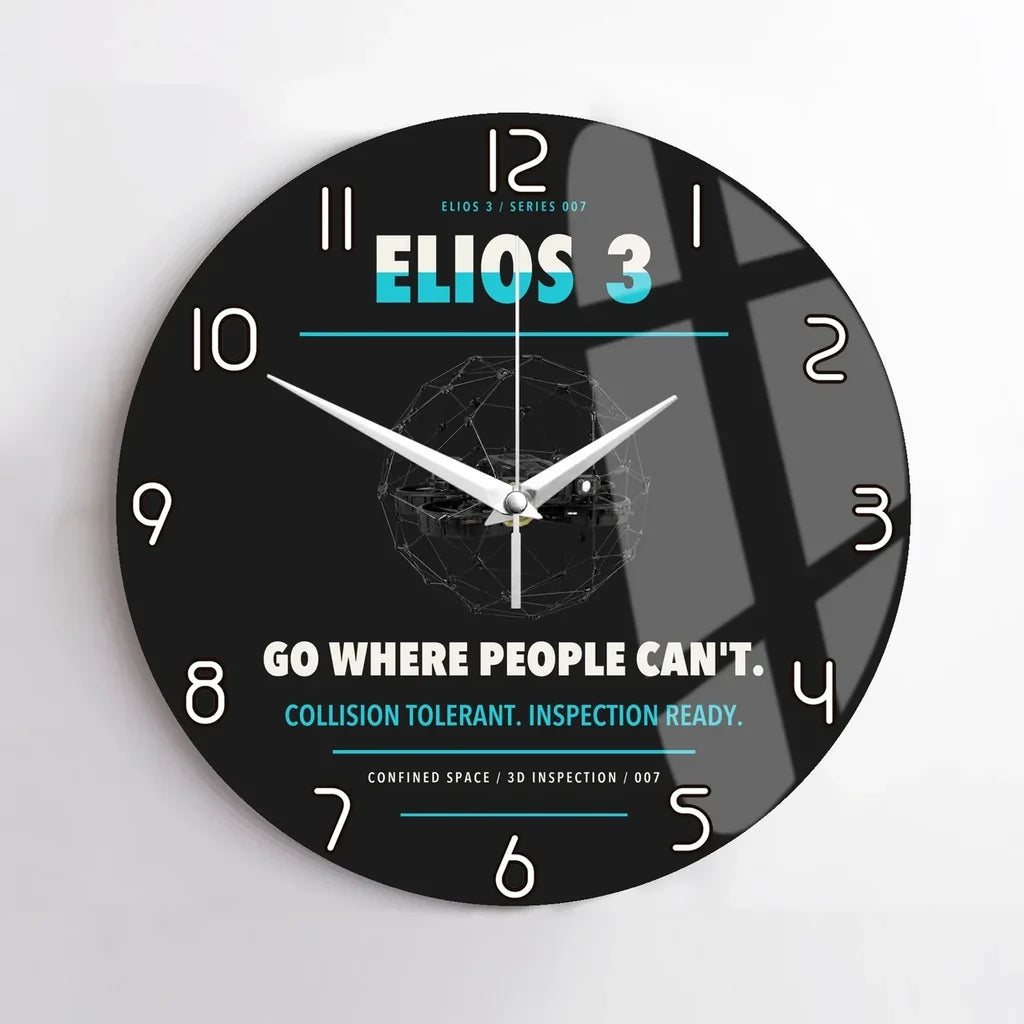 Flyability Elios 3 design on black no frame wall clock