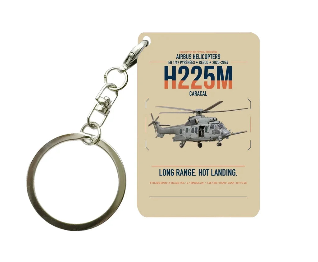 Airbus Helicopters H225M Caracal design on beige designed key chain, double-side print