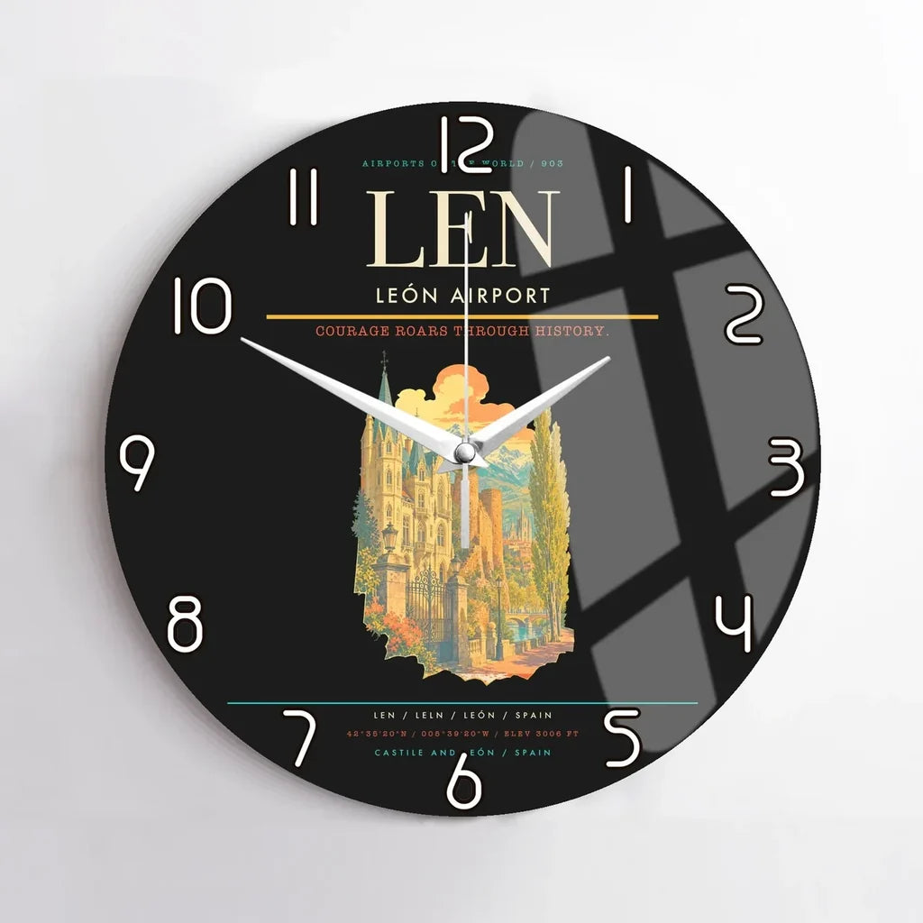 León Airport (LEN) design on black no frame wall clock