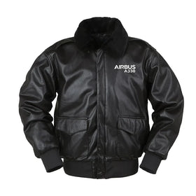 Airbus A330 & Text Leather Bomber Jackets