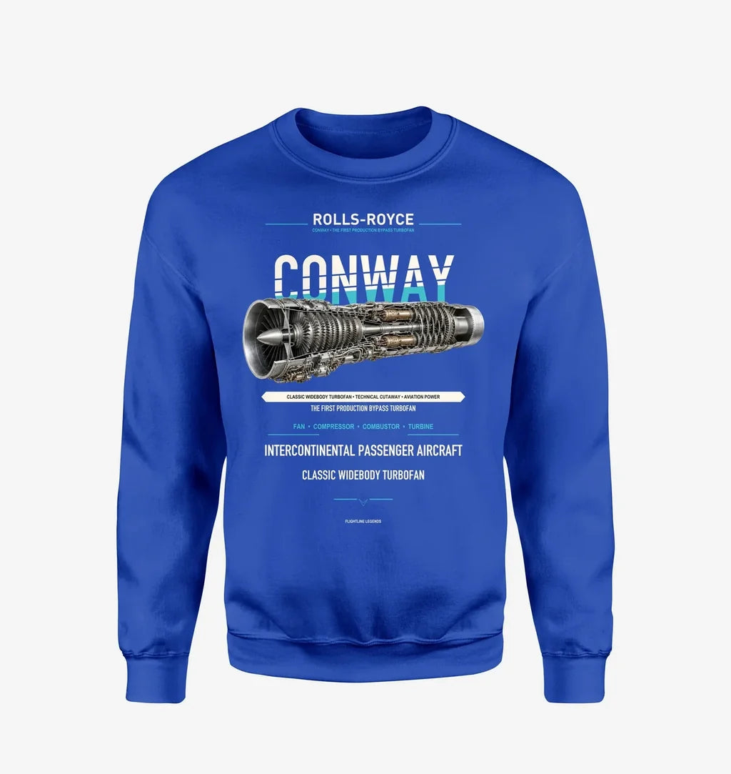 CONWAY design on blue sweatshirt