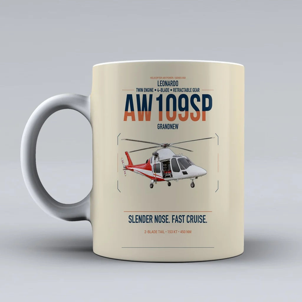 Leonardo AW109SP GrandNew design on beige ceramic mug, double-side print