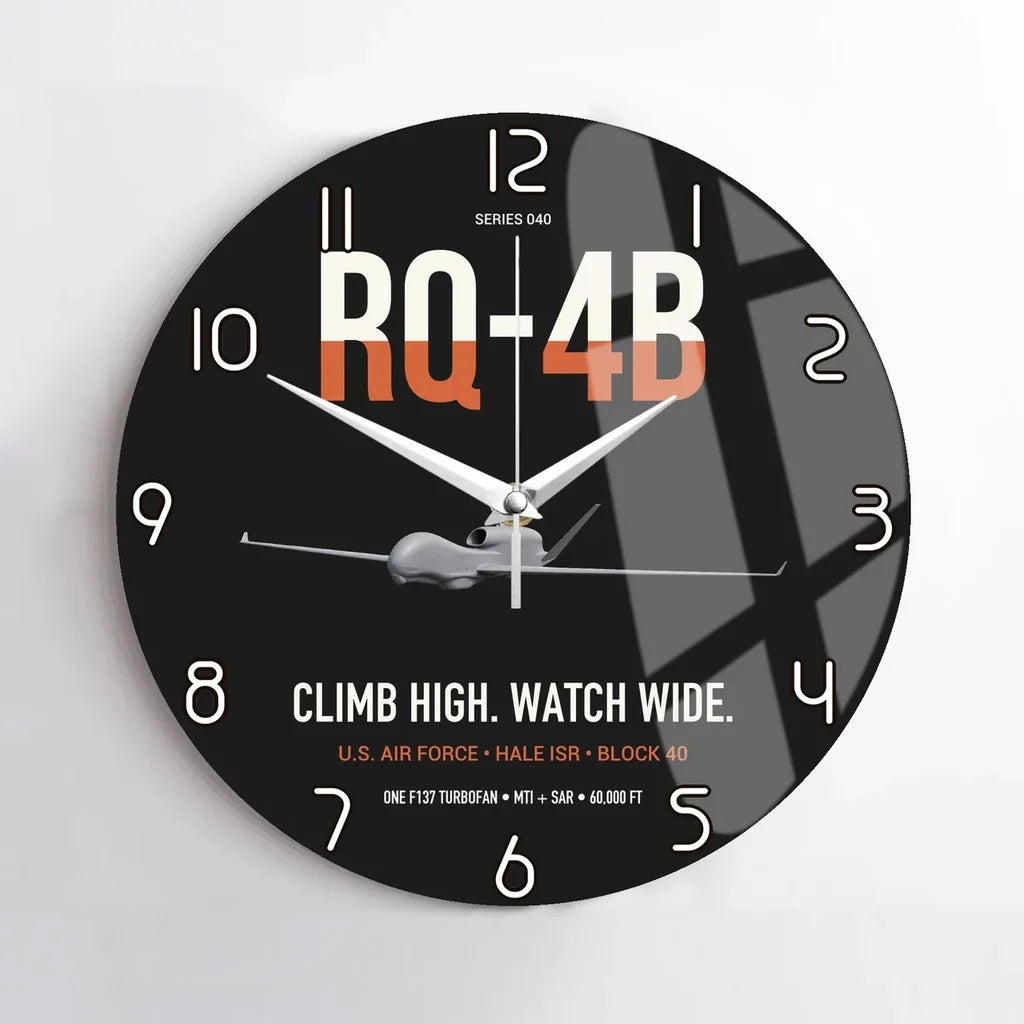 RQ-4B Global Hawk design on black no frame wall clock