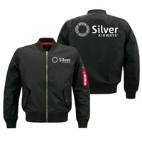 Thumbnail for Silver Airlines aviation design embroidered on black bomber jacket