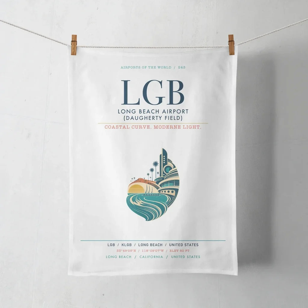 Long Beach Airport (Daugherty Field) (LGB) design on white towel