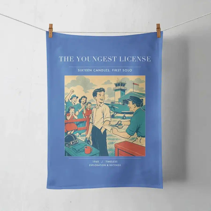 VINTAGE G4298 - The Youngest License - Designed Towels design on blue