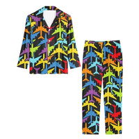 Thumbnail for Super Colourful Airplanes women button pajamas - view 2