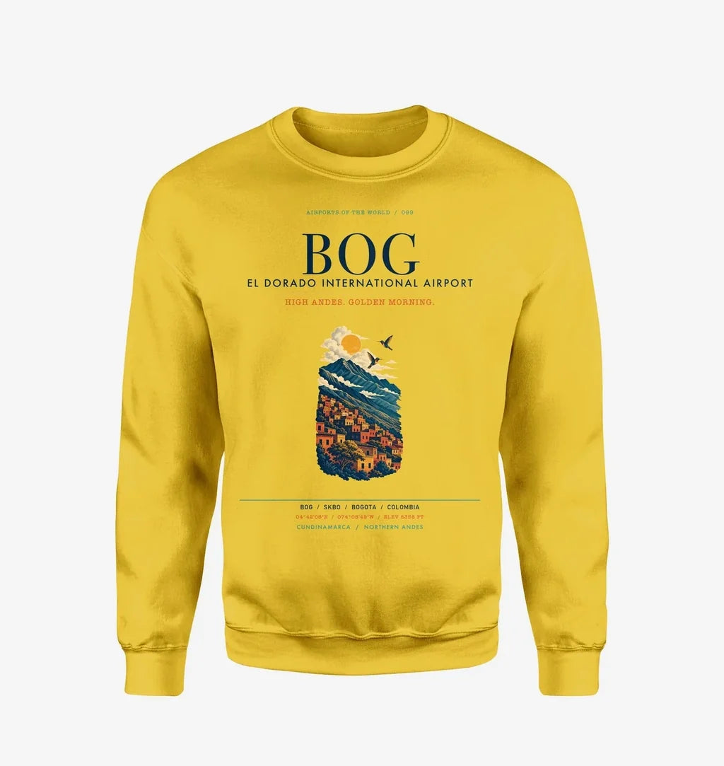 Bogota El Dorado International Airport (BOG) design on yellow sweatshirt