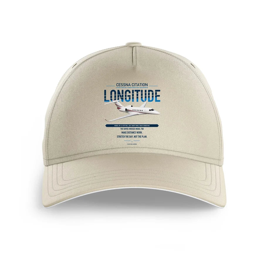 Cessna Citation Longitude design on beige printed hat