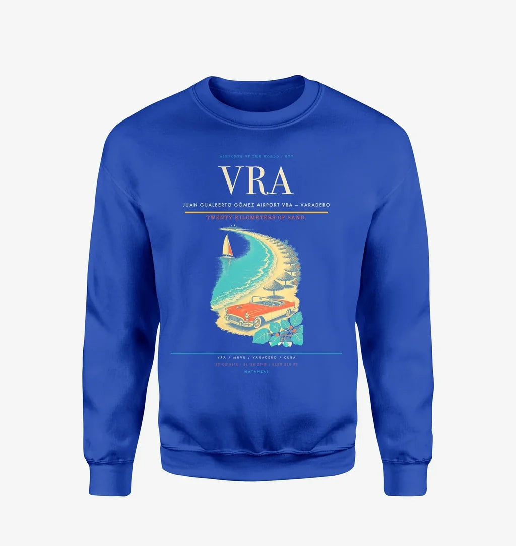 Juan Gualberto Gómez Airport (VRA) design on blue sweatshirt