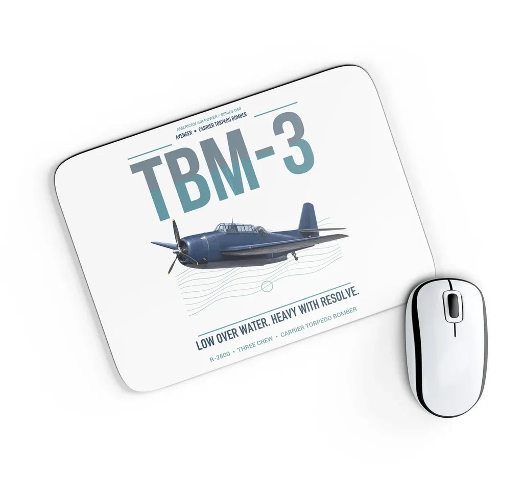 TBM-3 Avenger design on white rectangle mouse pad