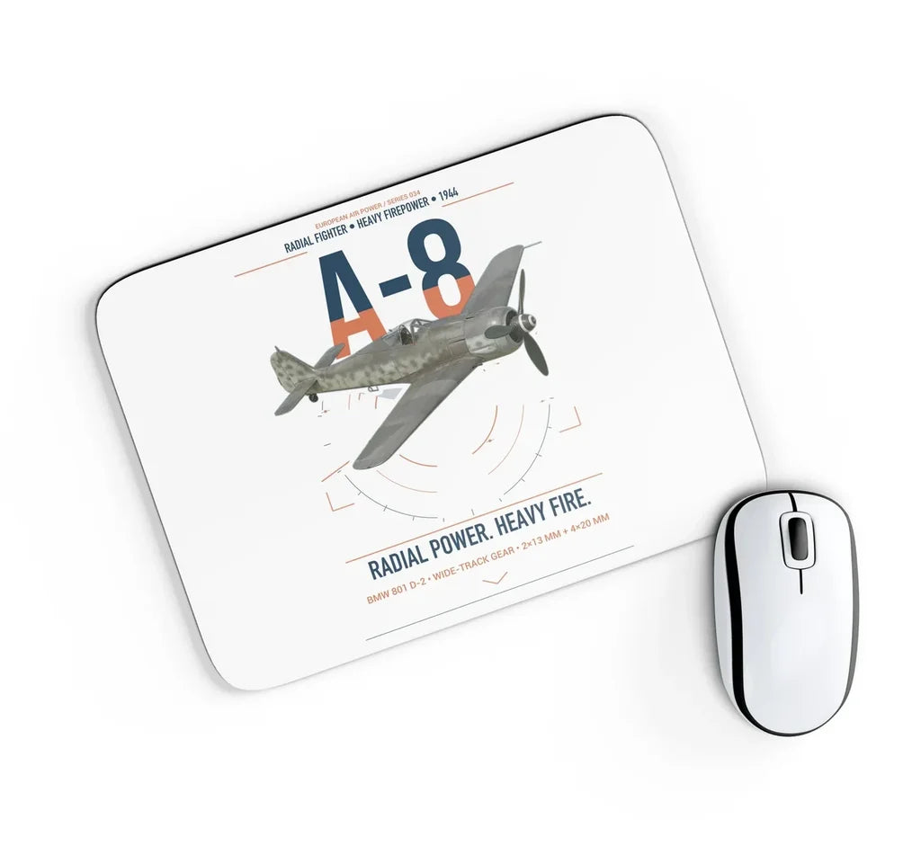 Focke-Wulf Fw 190A-8 design on white rectangle mouse pad