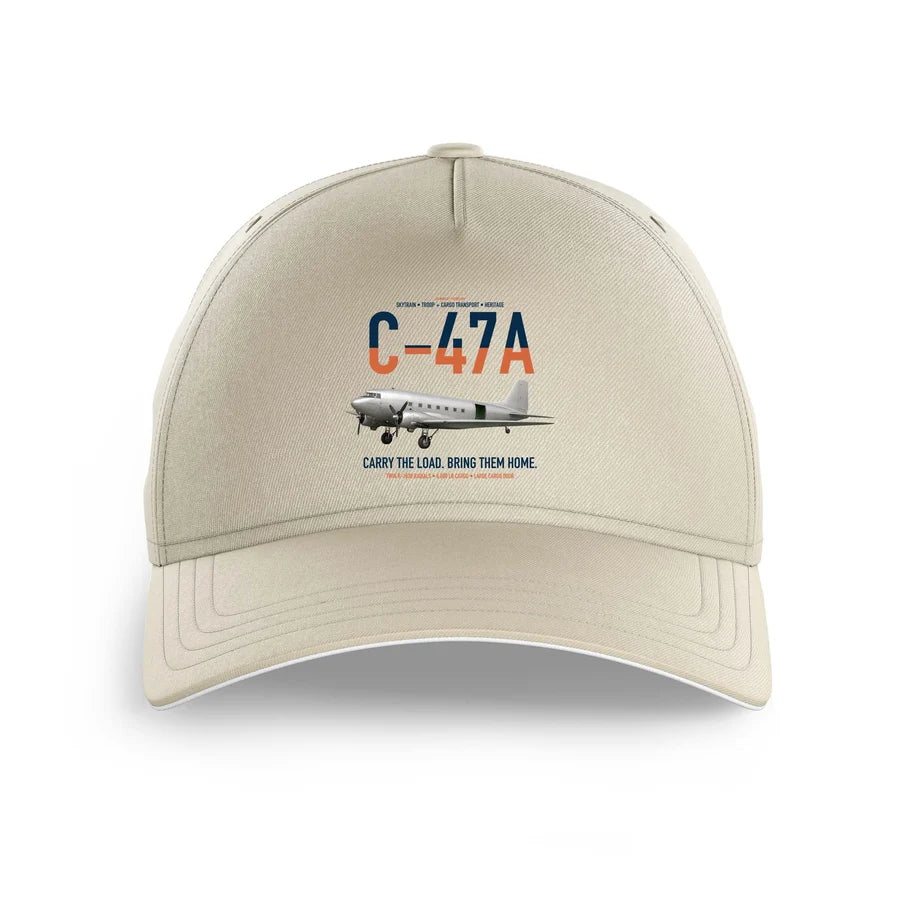 C-47A Skytrain design on beige printed hat