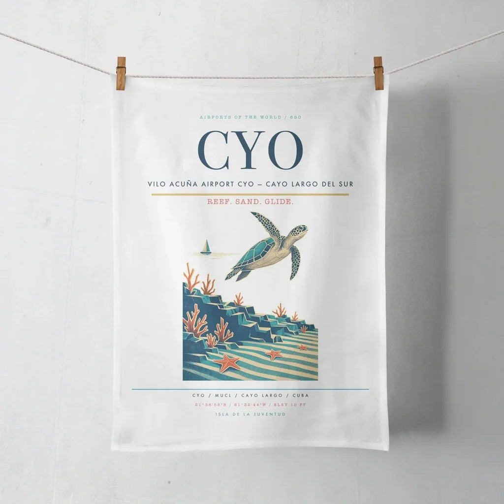 Vilo Acuña Airport (CYO) design on white towel