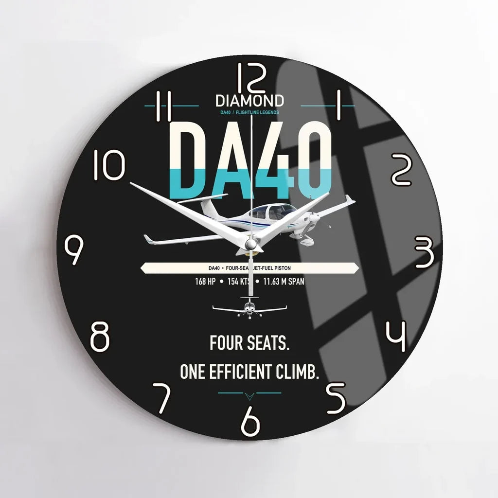 Diamond DA40 design on black no frame wall clock