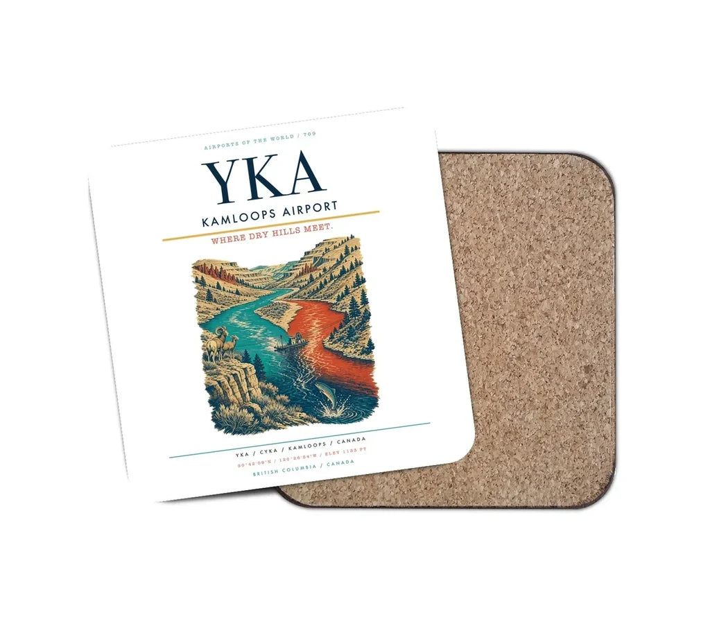 Kamloops Airport (YKA) design on white 1 piece coaster