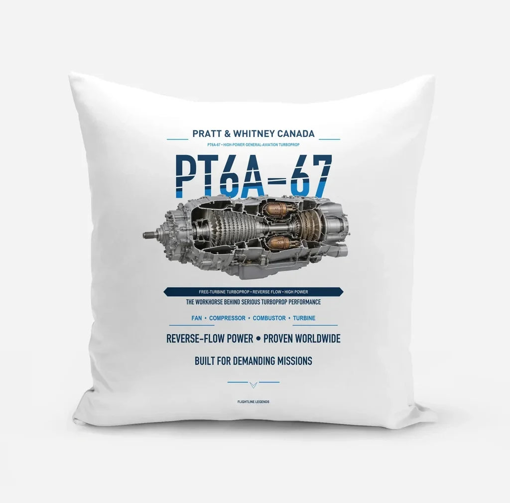 PT6A-67 design on white pillow