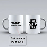 Thumbnail for Eat Sleep Fly Ceramic White aviation design on ceramic mug, premium ceramic with glazed finish.