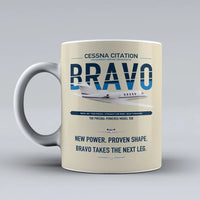 Thumbnail for Cessna Citation Bravo design on beige ceramic mug, double-side print