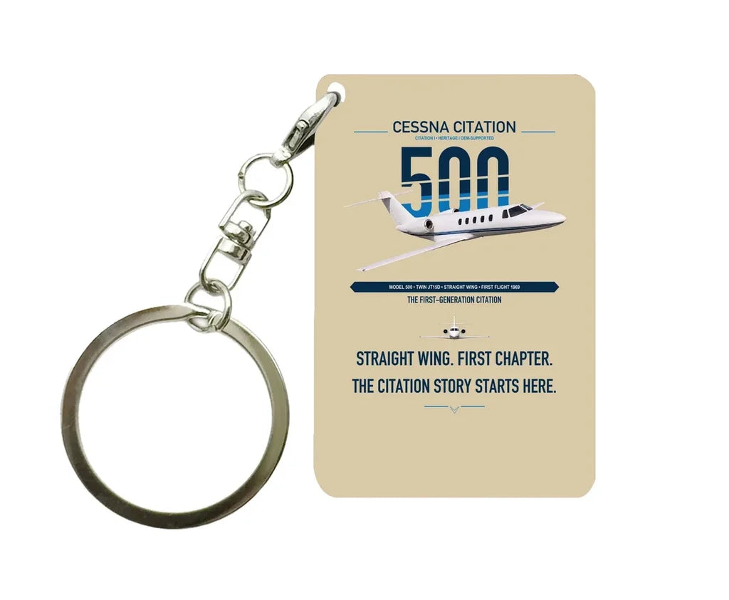 Cessna Citation 500 - Citation I design on beige designed key chain, double-side print