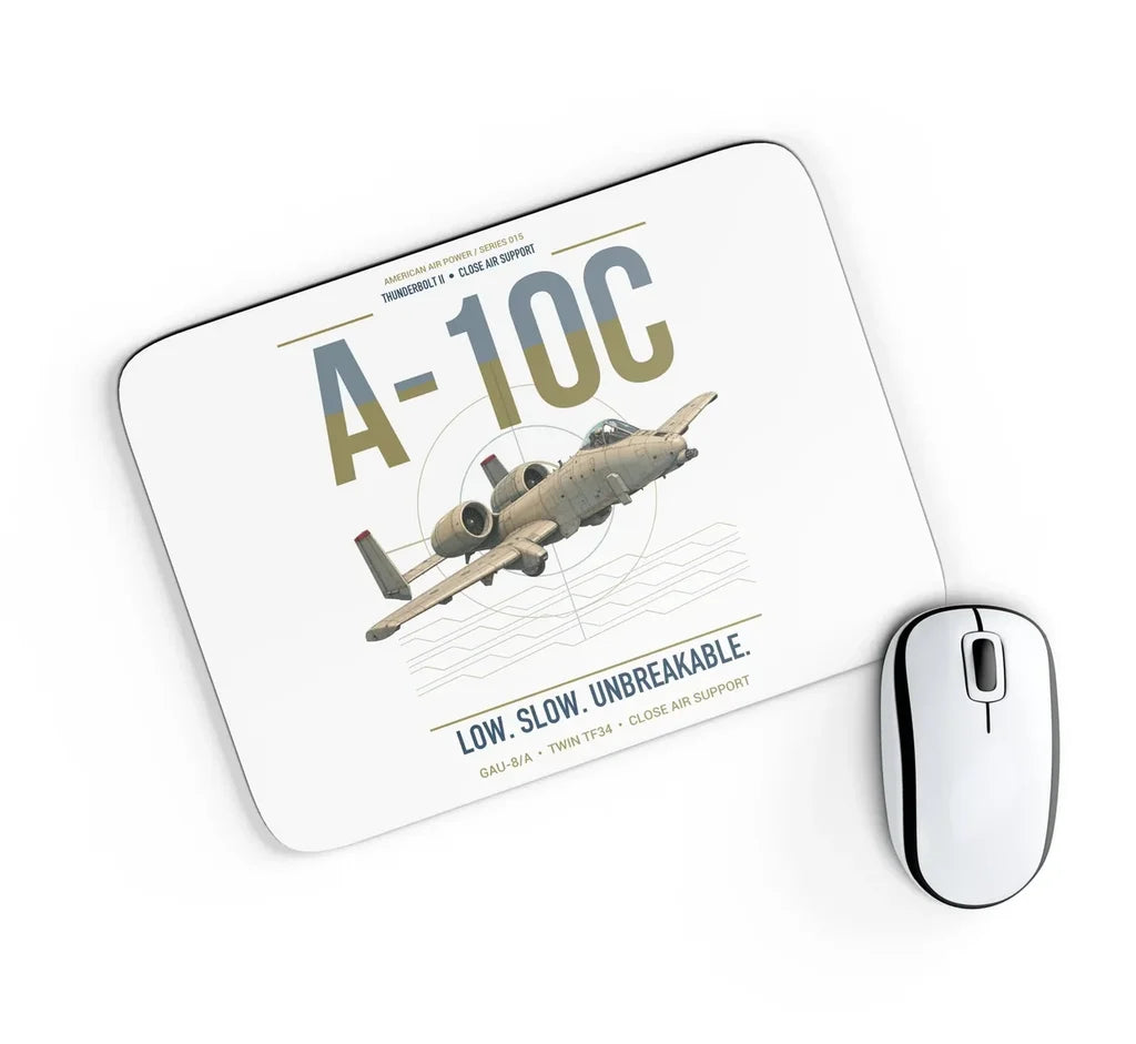 A-10C Thunderbolt II design on white rectangle mouse pad