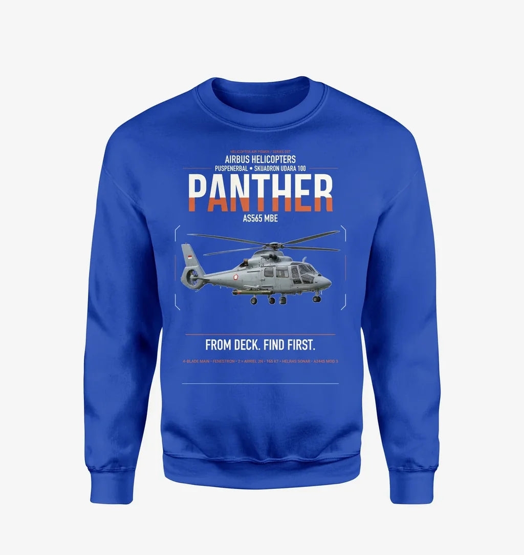 Airbus Helicopters AS565 MBe Panther design on blue sweatshirt