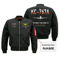 Thumbnail for Boeing KC-767A design on black+name bomber jacket, double-side print