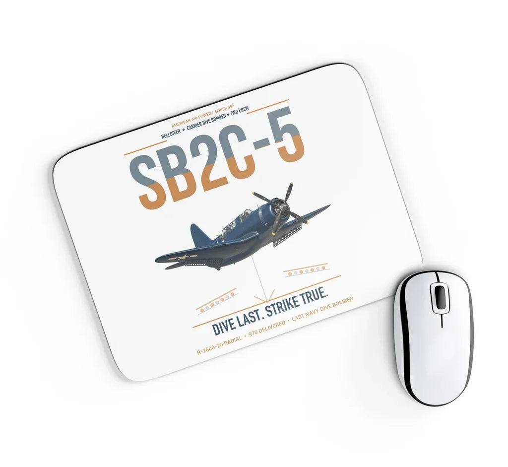 SB2C-5 Helldiver design on white rectangle mouse pad