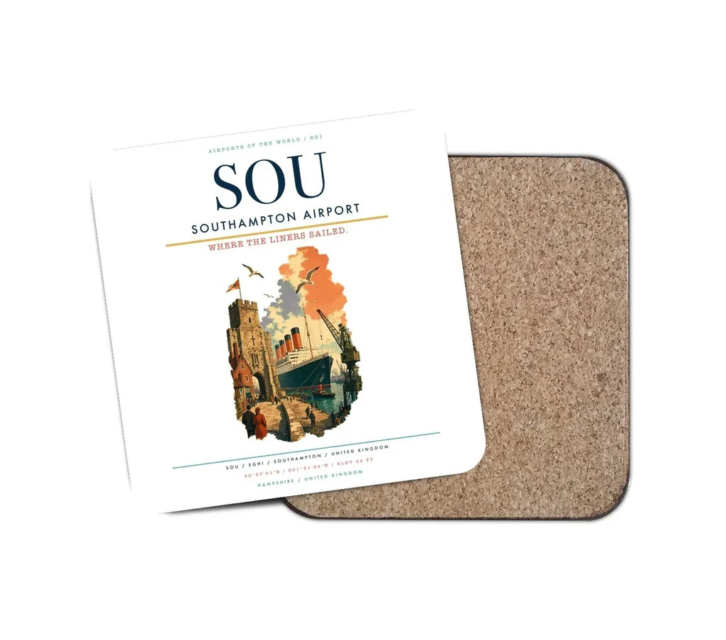 Southampton Airport (SOU) design on white 1 piece coaster