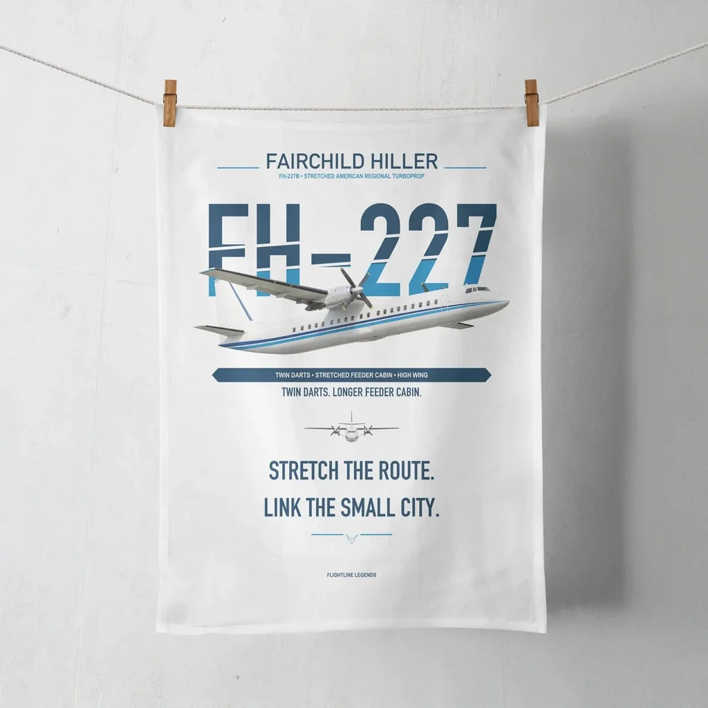 Fairchild Hiller FH-227B design on white towel