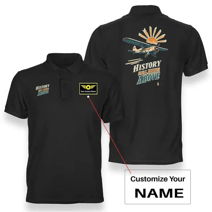 SIGNAL 576 - History Still Echoes Above - Double-Side Polo design on black double side polo with custom name badge