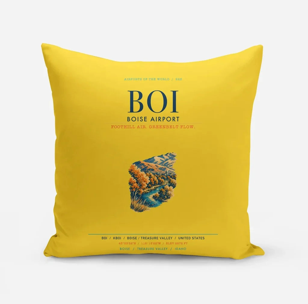 Boise Airport (BOI) design on yellow pillow
