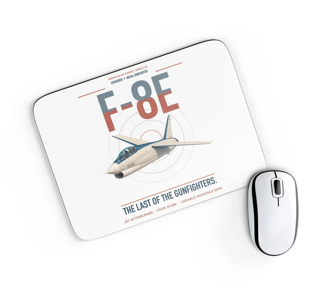 F-8E Crusader design on white rectangle mouse pad