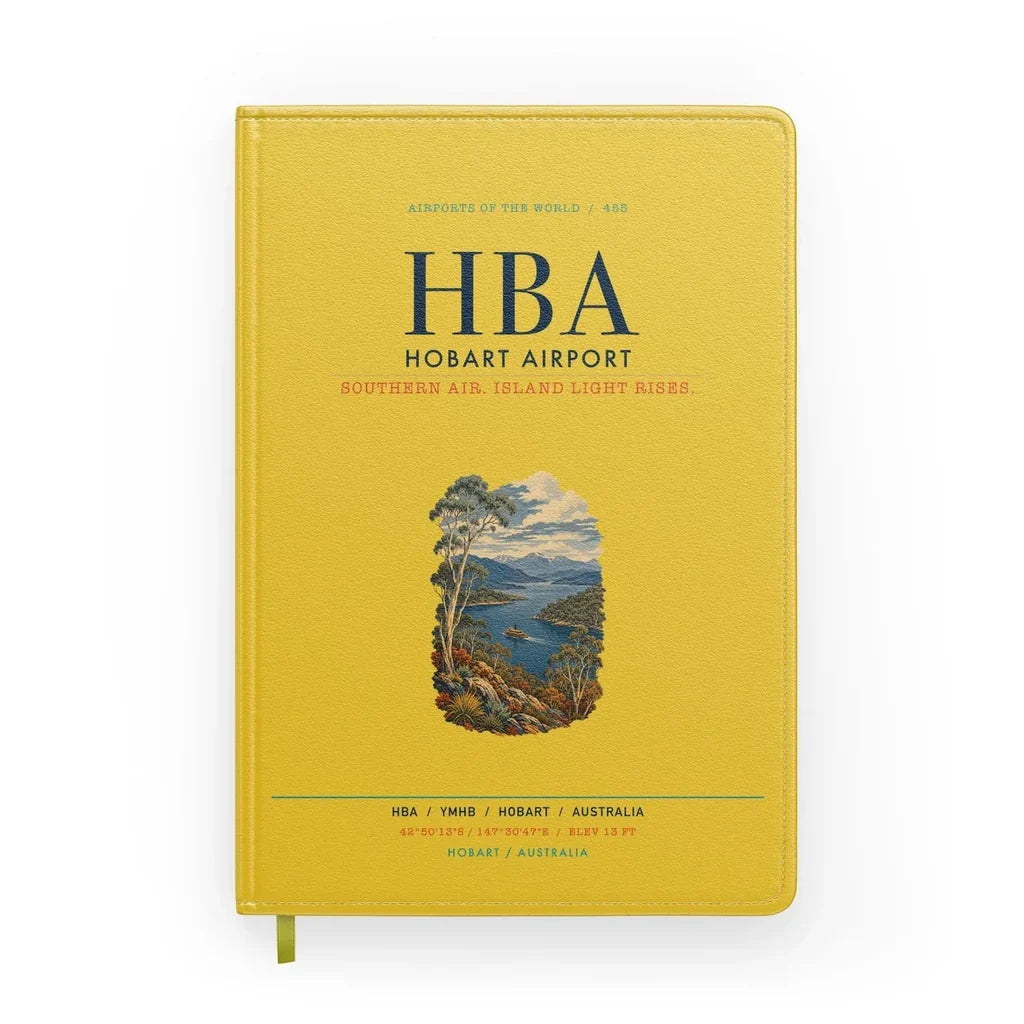 Hobart Airport (HBA) design on yellow notebook