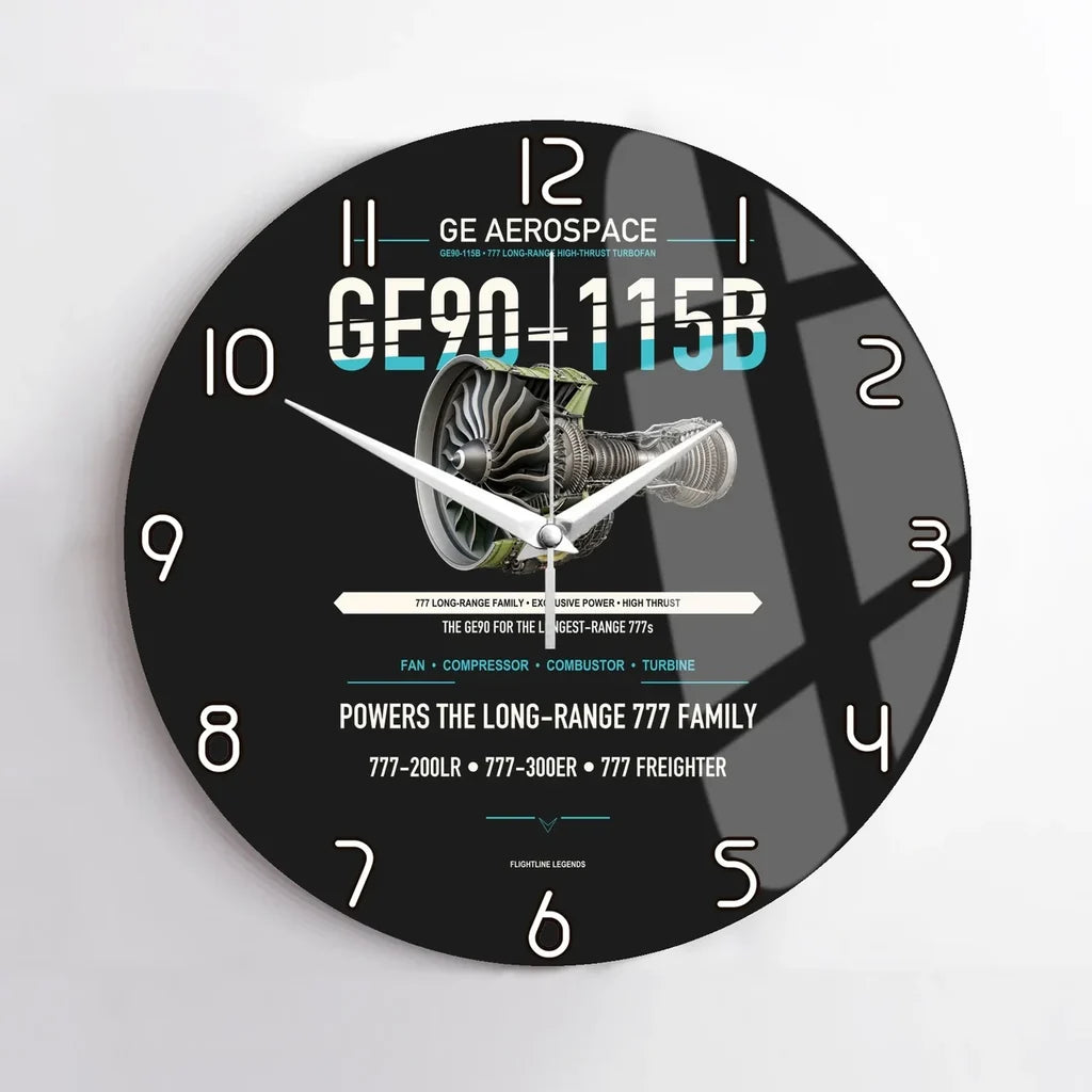 GE90-115B design on black no frame wall clock