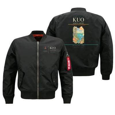 Kuopio Airport (KUO) design on black bomber jacket