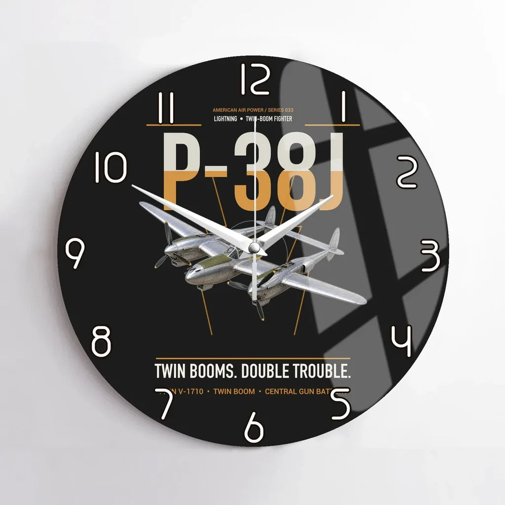 P-38J Lightning design on black no frame wall clock