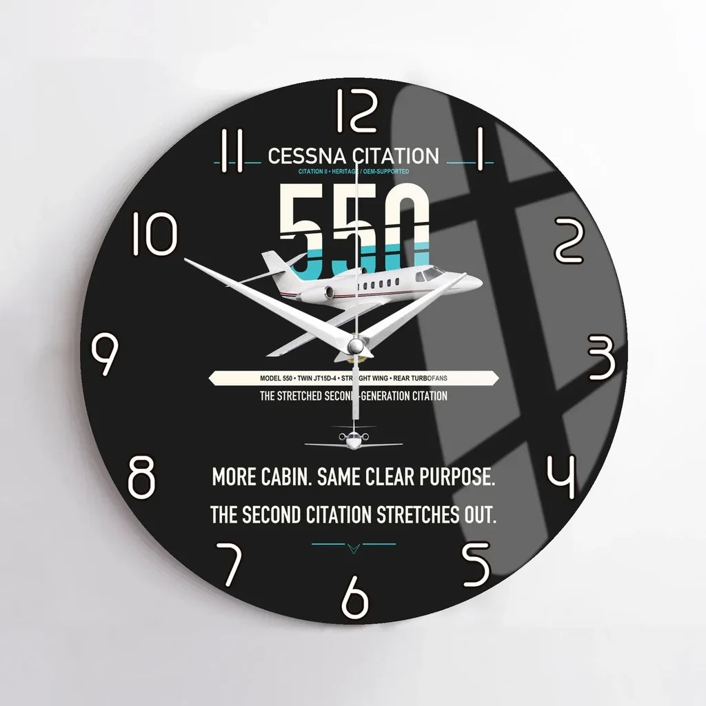 Cessna Citation 550 - Citation II design on black no frame wall clock