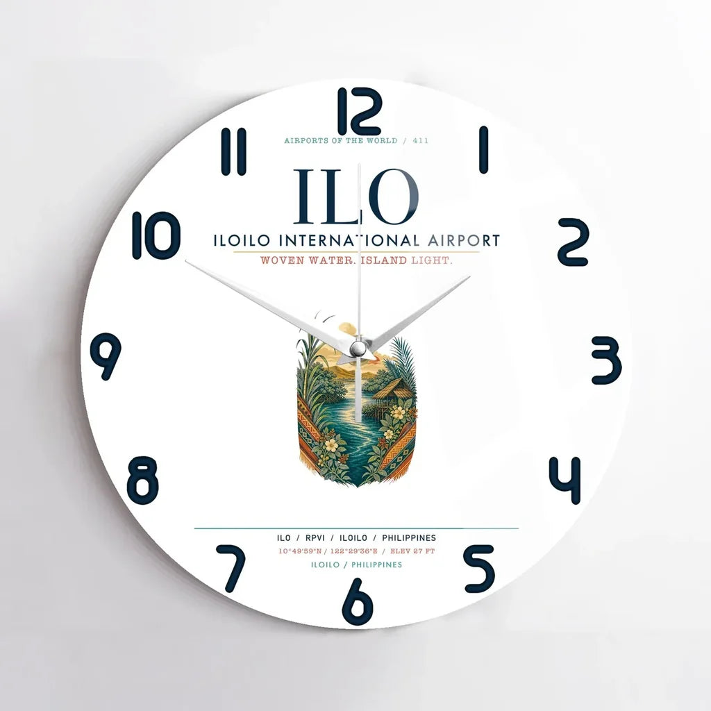Iloilo International Airport (ILO) design on white no frame wall clock