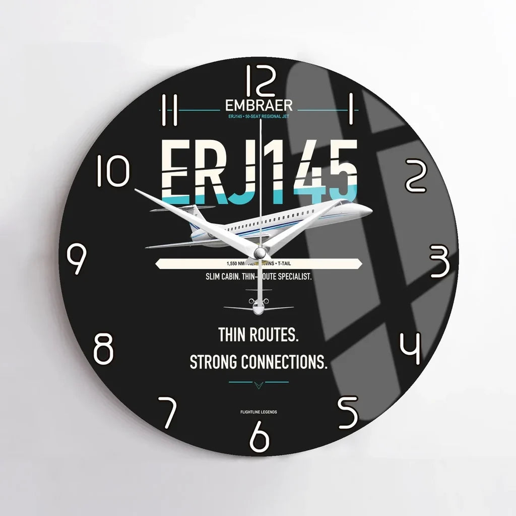 Embraer ERJ145 design on black no frame wall clock