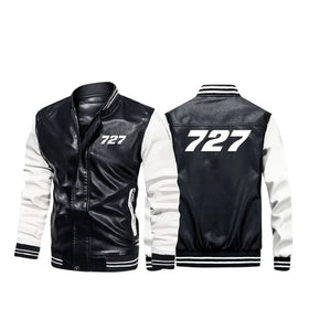 Boeing 727 Flat Text Stylish Leather Bomber Jackets