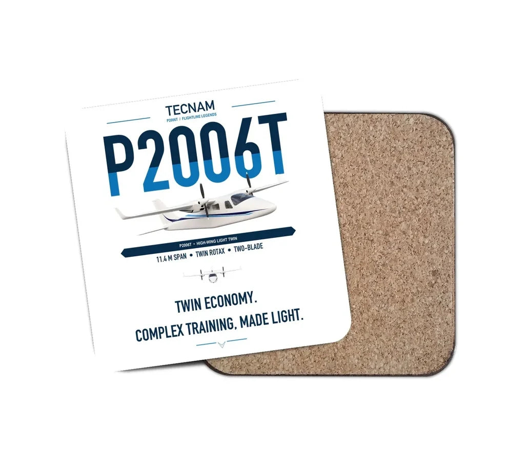Tecnam P2006T design on white 1 piece coaster