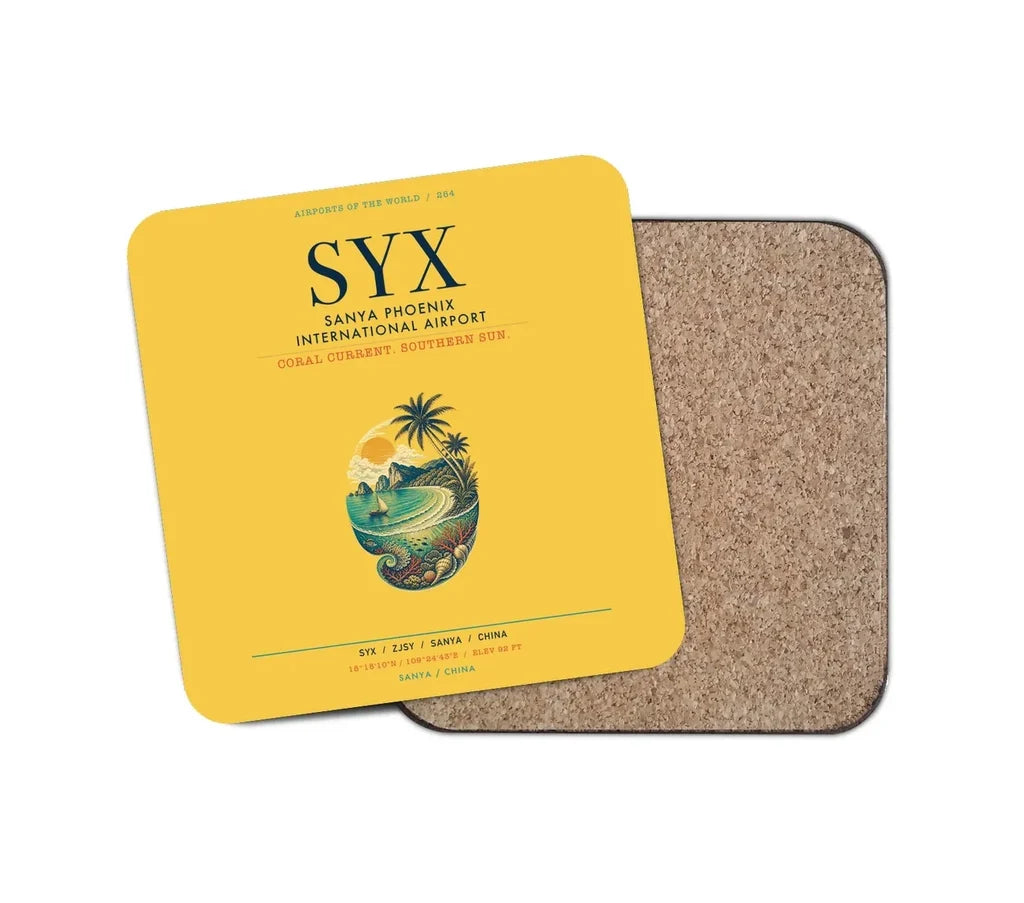 Sanya Phoenix International Airport (SYX) design on yellow 1 piece coaster
