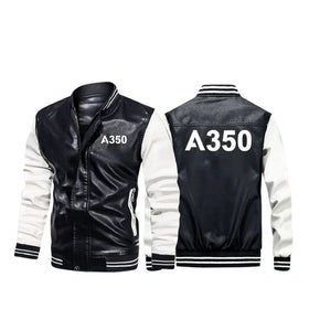 Airbus A350 Flat Text Stylish Leather Bomber Jackets