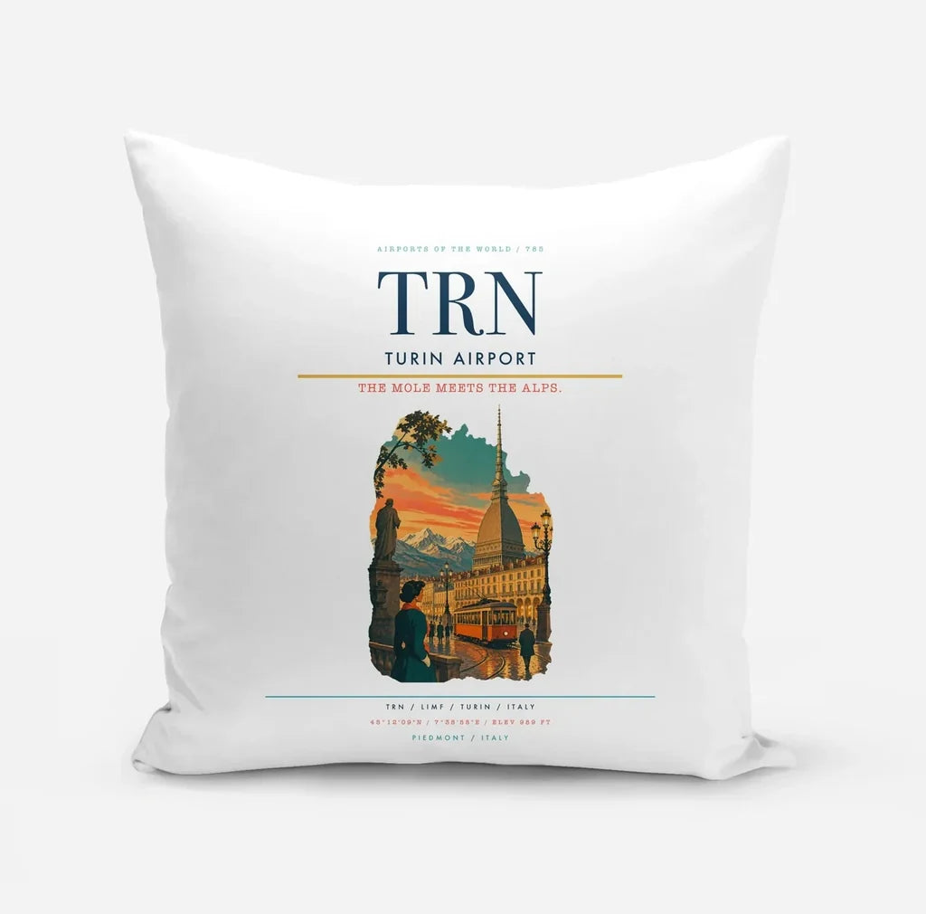 Turin Airport (TRN) design on white pillow